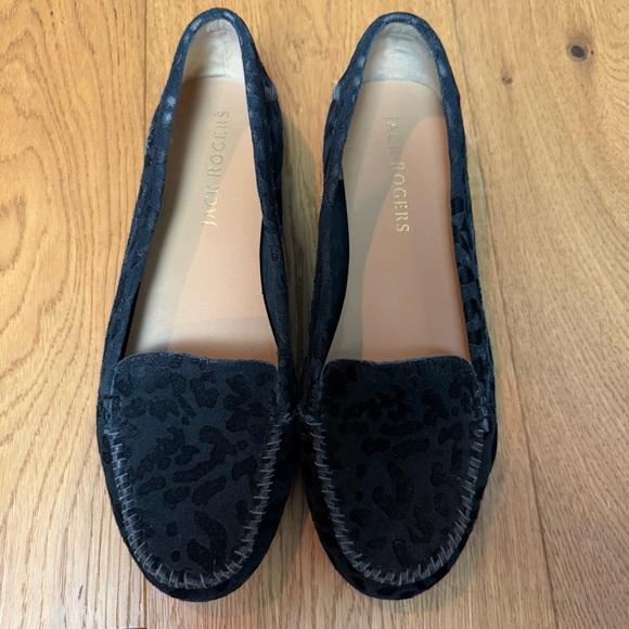 Jack Rogers Millie Black Suede Leopard Print Loafers Sz 9 - Picture 3 of 9